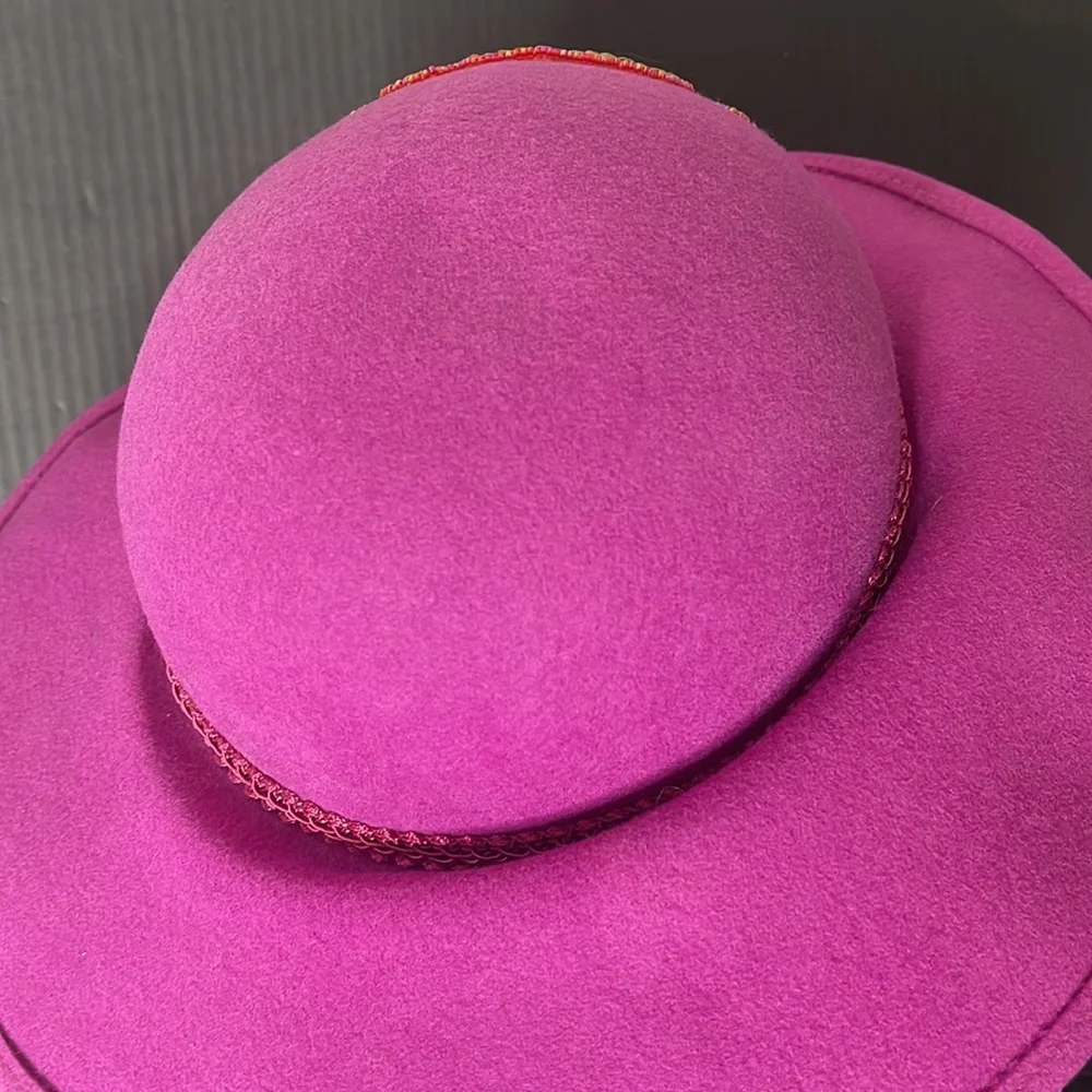 Vintage Fushia Wool Hat with Flower - Picture 10 of 16